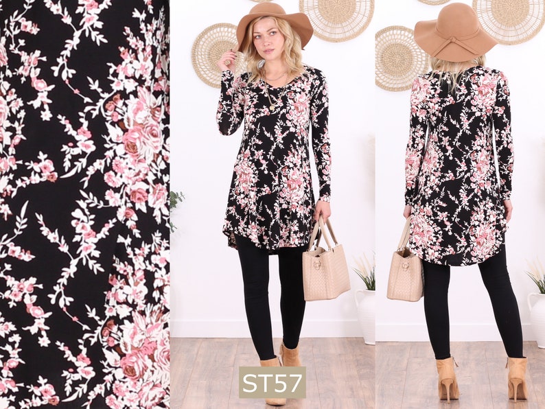 Printed Long Sleeve Tunics For Women Sizes S-3XL ST57