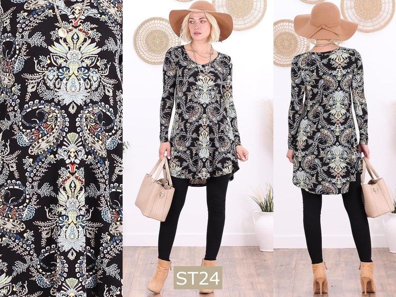 Printed Long Sleeve Tunics For Women Sizes S-3XL ST24