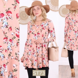 Printed Long Sleeve Tunics For Women Sizes S-3XL ST73