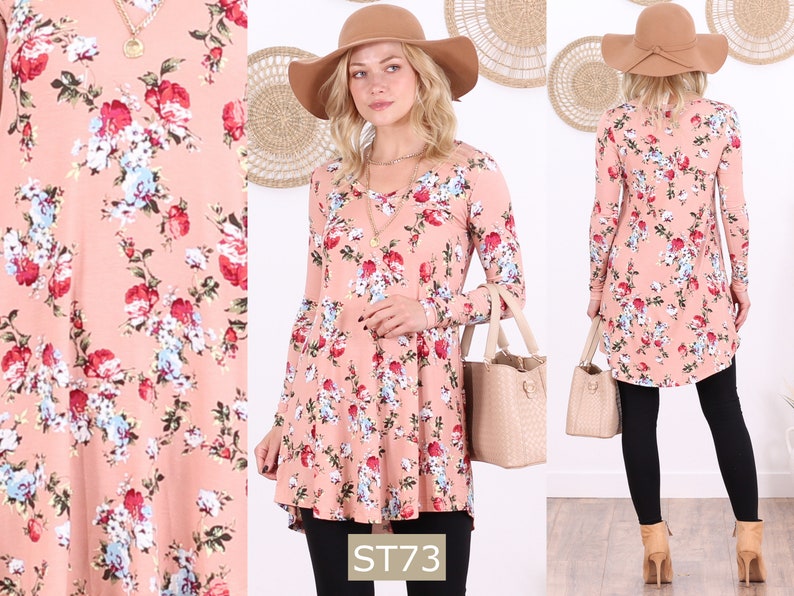 Printed Long Sleeve Tunics For Women Sizes S-3XL ST73