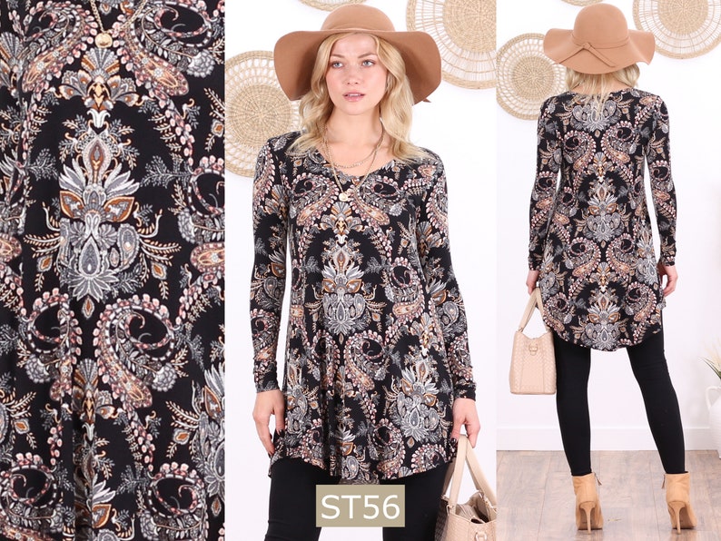 Printed Long Sleeve Tunics For Women Sizes S-3XL ST56