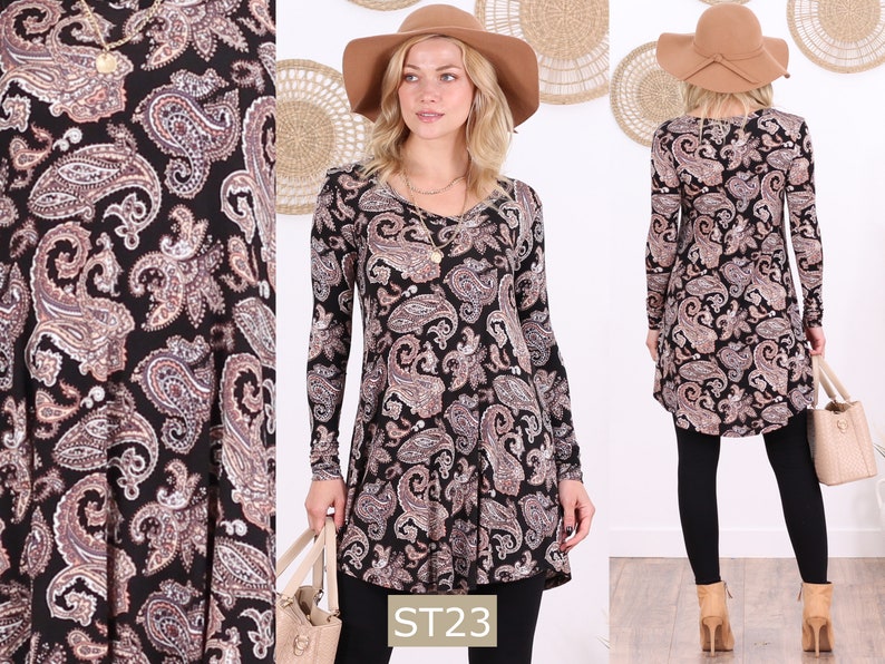 Printed Long Sleeve Tunics For Women Sizes S-3XL ST23