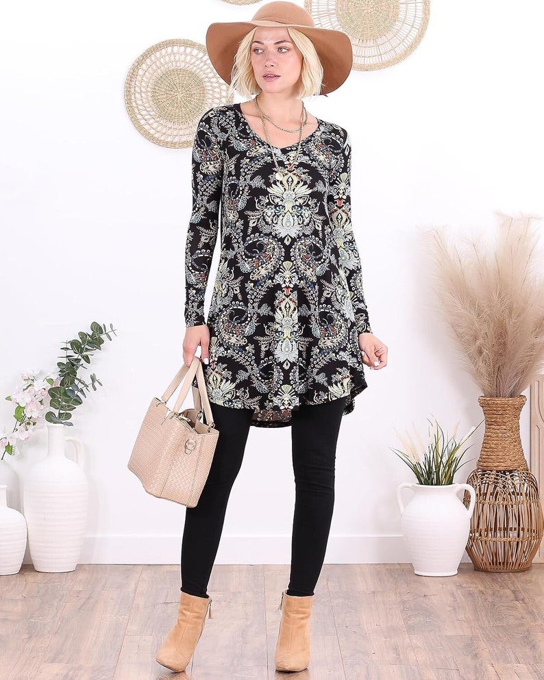 Printed Long Sleeve Tunics For Women Sizes S-3XL image 1