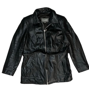 Vintage 90s Wilsons Leather Women’s Size M Belted Black Jacket Streetwear