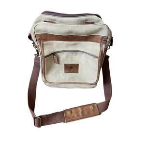 Vintage The Territory Ahead Leder Umhängetasche Beige Braun robuste Schultertasche