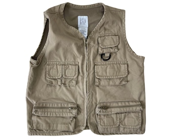 Chaleco utilitario caqui Baby Gap vintage de los 90, estilo pescador, cabaña, cargo, safari, Gorpcore