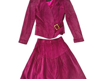 Vintage 80’s Danier Pink Suede Leather Skirt Blazer Set Western Festival Costume