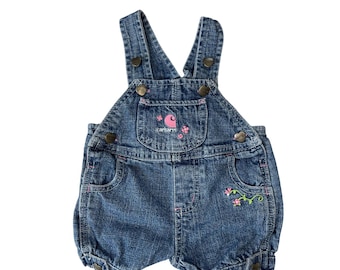 Vintage Y2K Carhartt Overaller Broderade Blommor Shortalls Cottage Country Farm