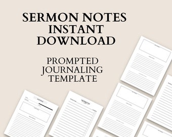 Predigtnotizen Sofort Download | Print At Home Insert | Predigt Journal Vorlage | Bibelstudium | Kirchennotizen | Aufgeforderte Journal Vorlage