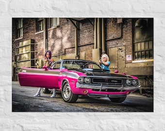 1970 Dodge Challenger T/A 340 Six Pack Panther Pink Muscle Car Wall Art Poster 24x36in presente