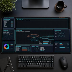 Sci Fi HUD-skrivbordsmatta, futuristisk galax-gamingmusmatta, rymdmusmatta med stor design, teknik-skrivbordsunderlägg, vattentät, halkfri, sydd skrivbordsmatta