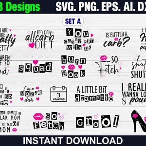 38 M*** G*** Svg Png Bundle, M*** G**** Party Png, W środę nosimy róż, B*** Book Svg, Squad Svg, So Fetch Svg, Boo You Whore Svg