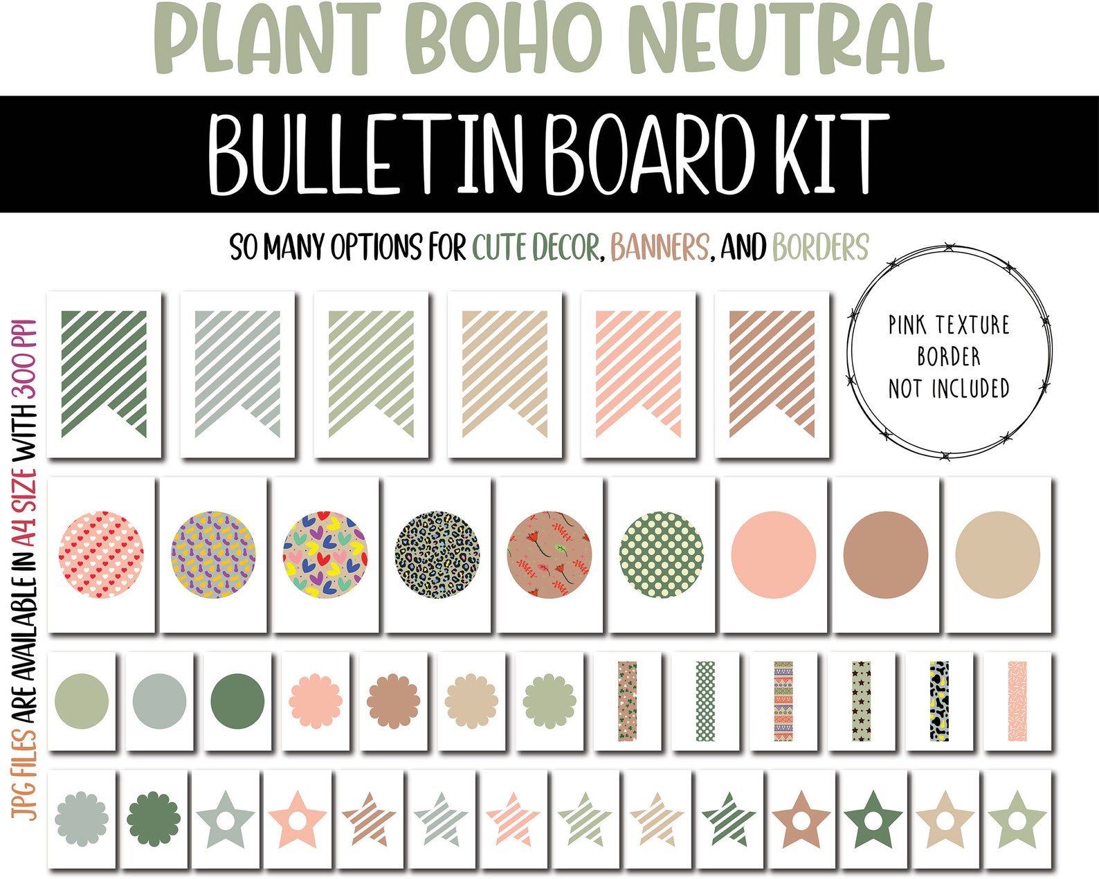 Plant Boho Neutral Bulletin Board Kit | Plant Bulletin Board | Plant ...