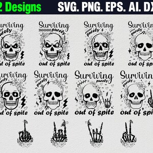 12 overleven puur uit ondanks Svg, grappig skelet sarcasme SVG PNG, grappige volwassen Goth Svg, retro sublimatie heks Svg, Pocket Design Svg