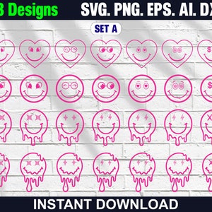 63 Smiley Gesicht geschnitten, Smiley Gesicht, tropfendes Smiley, schmelzendes Smiley, kariertes Smiley, glückliches Gesicht, Emoji, trendiges Gesicht