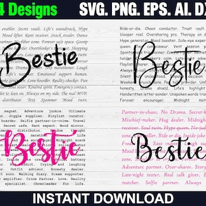 04 Bestie words Bundle png svg, BFF png svg, Best friend tshirt designs, Gift for Best Friend png svg, Bestie definition png svg