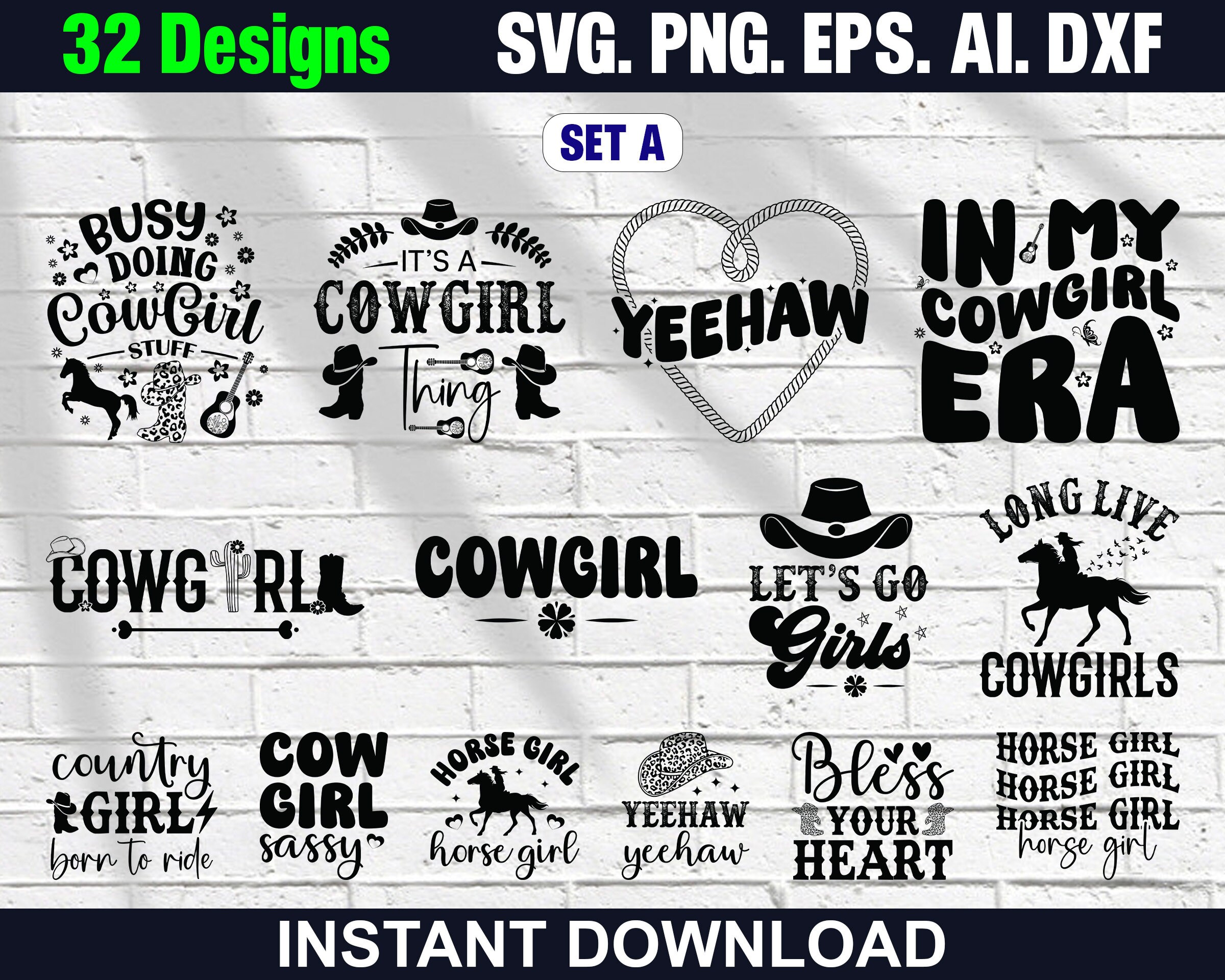 32 Cowgirl SVG Bundle, Cowgirl Quotes svg, Cowgirl Boots Svg, Cowgirl Hat Svg, Country girl Svg, Cowgirl Svg, Western Svg, Cowgirl shirt svg