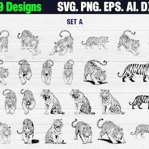 49 Tiger SVG Bundle, Tigerkopf PNG, Tiger Gesicht DXF, Tiger Logo Schneidedatei, Tiger Silhouette, Tiger Schnittdateien, digitaler Download