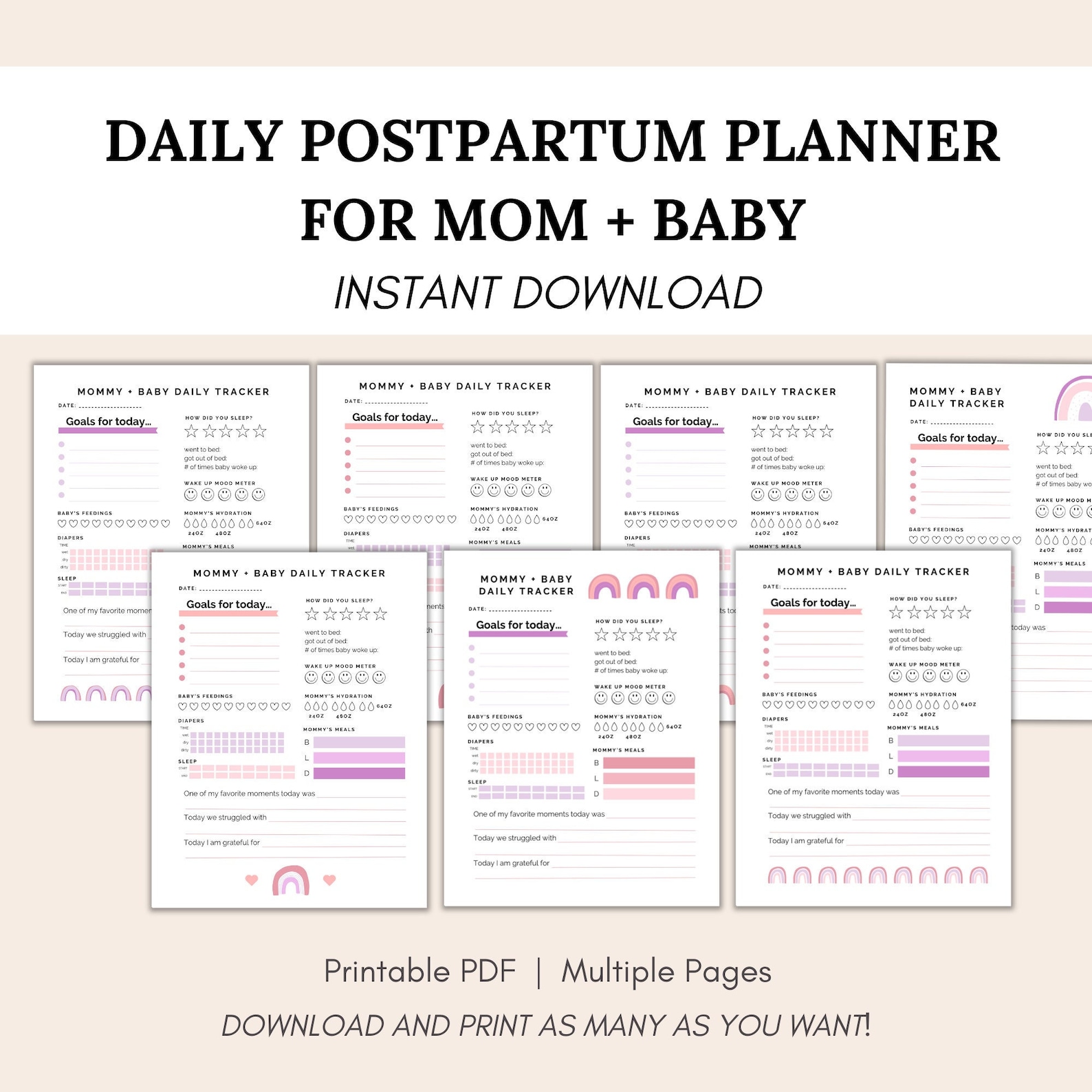 Daily Postpartum Planner, Postpartum Habit Tracker, Baby Feeding Tracker, Postpartum Journal