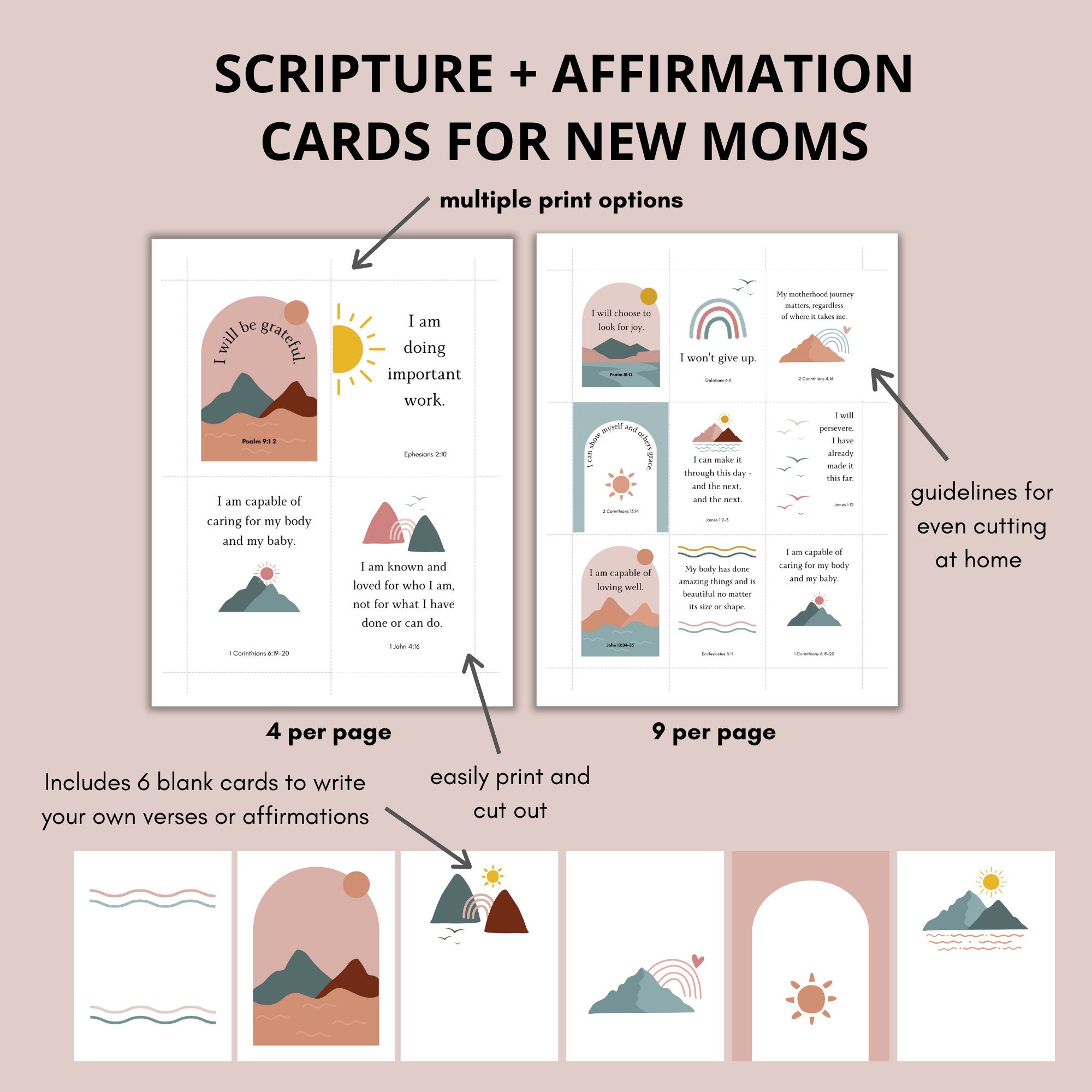21 Scripture Cards for New Moms mountains, Postpartum Scripture Cards ...