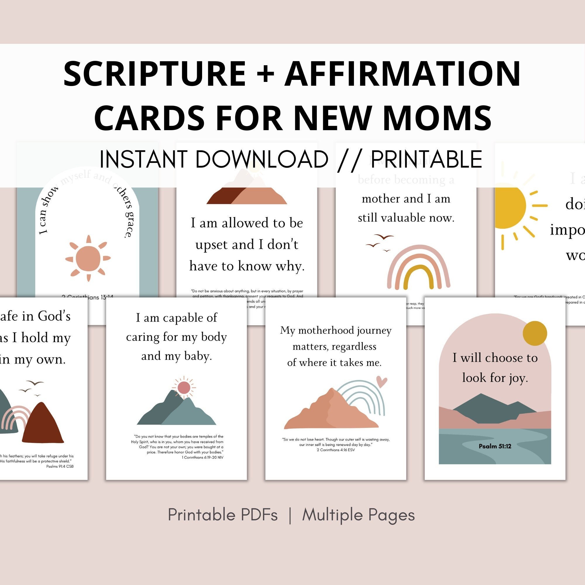 21 Scripture Cards for New Moms mountains, Postpartum Scripture Cards ...