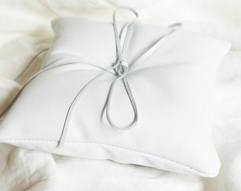 White Leather ring bearer pillow Wedding Ring Pillow