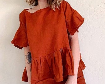 Rust Linen Ruffle Set | Boho Loungewear Outfit