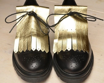 Gold Leather Kilties for Shoes, Italian Leather Shoe Accessory