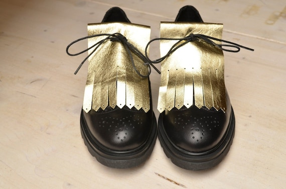 Gold Leather Kilties for Shoes, Italian Leather Shoe Accessory