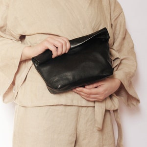Pochette en cuir noir | Pochette lunch en cuir | Sac plié en cuir | Porte-monnaie tendance en cuir | Pochette en papier pour demoiselles d'honneur