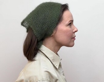 Bufanda de punto verde bosque / Pañuelo de mohair / Bufanda de mohair tejida