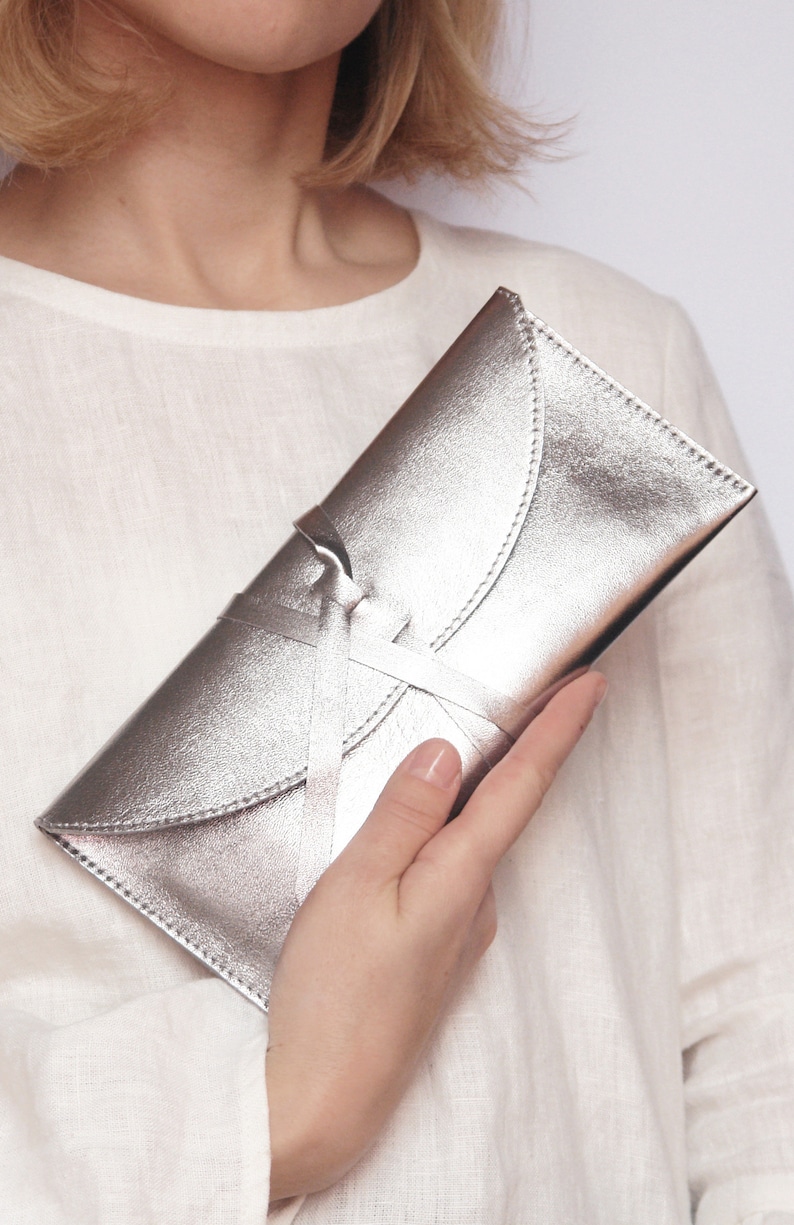 Silver bag silver evening clutch purse silver leather clutch Silver Wedding bag image 3