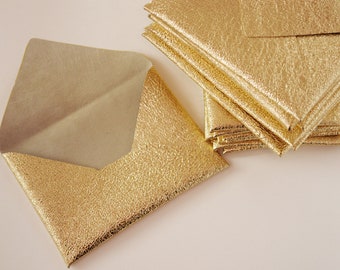 Gold Leather envelopes A2 A6 A7 A8 A9 A10 Vegetable tanned leather envelope Money gift envelope