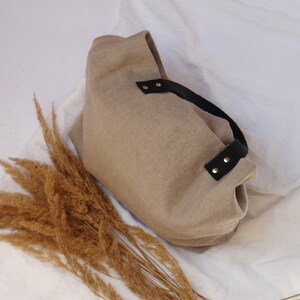 Eco-friendly linen tote with leather handles