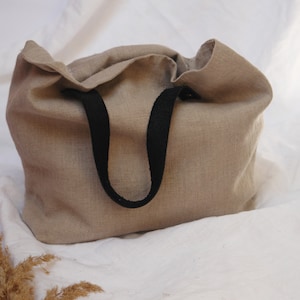 Canvas Tote Bag With Zipper, Canvas Large Shoulder Bag in Natural