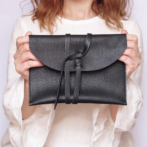 Schwarze Leder-Clutch | Schwarze Abendtasche | Schwarze Clutch Handtasche