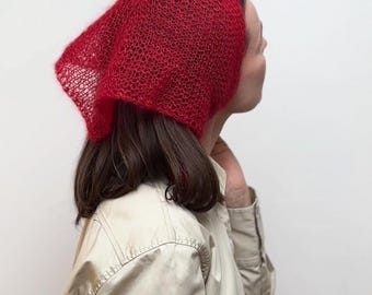 Bufanda de punto roja / Pañuelo de mohair / Bufanda de mohair tejida