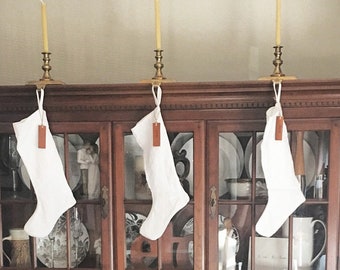 White Linen Christmas Stocking | Plain Stocking | Natural Stocking | Linen Stockings | Family Stockings | Farmhouse Stockings