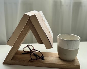 Moderner Bücherhalter Holz | Handgemachte Buchstütze Eiche, Buche | Minimalistische Deko & Geschenkidee