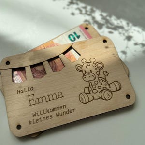 Geburtsgeschenk / Geldgeschenk / Geldgeschenk Geburt / Holzkarte / Geldgeschenkkarte