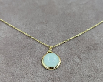 Gold-plated necklace with chalcedony pendant | Chalcedony blue | Necklace with chalcedony pendant, gold plated | jewelry stick