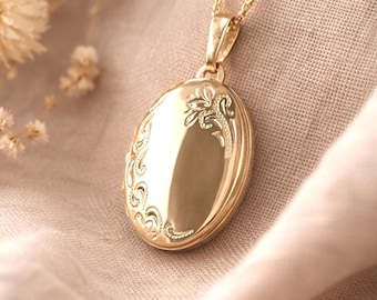 Oval locket, 925 sterling silver gold-plated | Photo locket pendant with chain | Gift for wife, mother, grandmother | Keepsake jewelry | Elegant