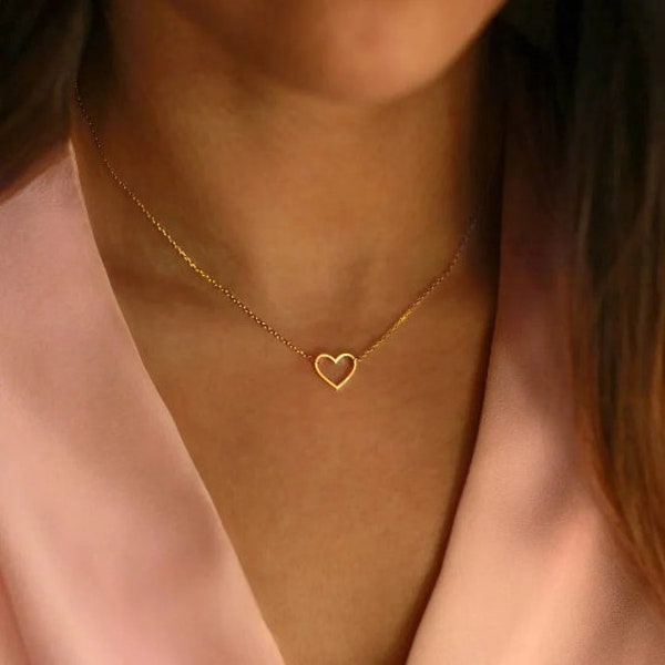 Magnifique collier cœur doré en acier inoxydable | bâton de bijoux