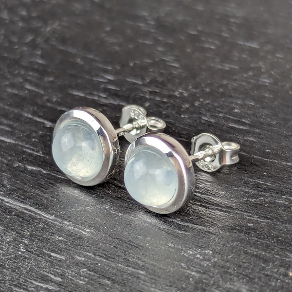 Boucles d'oreilles puces Calcédoine bleue avec argent véritable 925/000