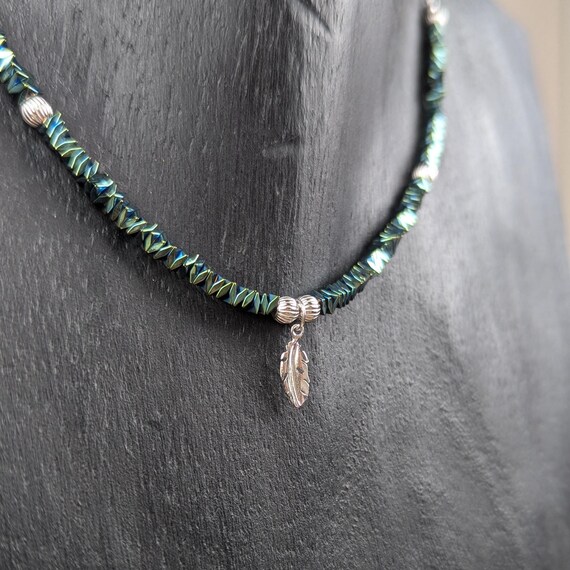 Collier Moderne En Hématite - Longueur 48 Cm - Pierre Argentée - Occasion
