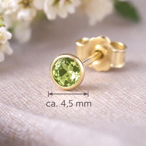 Peridot stud earrings, 585 gold – genuine peridot gemstone, delicate 4.5 mm stud earrings – minimalist gold earrings – gemstone jewelry – gift image 4