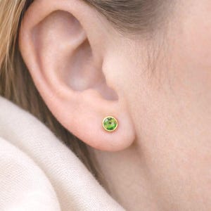 Peridot stud earrings, 585 gold – genuine peridot gemstone, delicate 4.5 mm stud earrings – minimalist gold earrings – gemstone jewelry – gift image 6