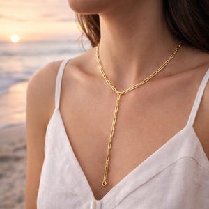 Y-Kette Gold aus 925 Sterling Silber | Weite Ankerkette vergoldet | Gliederkette 45 cm oder 60 cm | Schmuckstyck