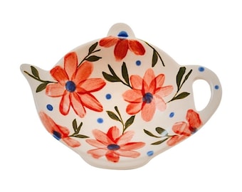 Hand-Painted Ceramic Floral Tea Bag Holder: UK Craft