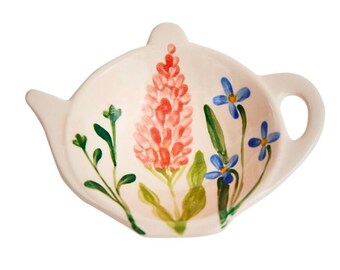Hand-Painted Wildflower Ceramic Tea Bag Rest: Tea Lover Gift